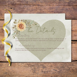 Cartão De Informações Detalhes do Casamento Coração de Boho com Girassói
