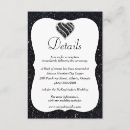 Cartão De Informações Detalhes do Casamento Coração Preto e Branco com B