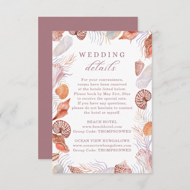 Cartão De Informações Detalhes do Casamento Costeiro de Aquarelas de Pra (Frente/Verso)