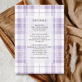 Cartão De Informações Detalhes do Casamento Country com Xadrez Roxo Amei