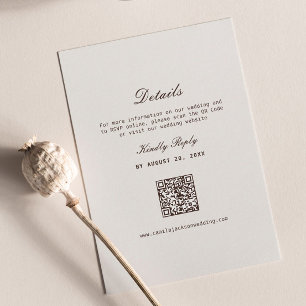 Cartão De Informações Detalhes do Casamento Creme e Marrom Código Qr RSV
