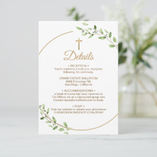 Cartão De Informações Detalhes do Casamento Cruz Dourada com Elegante Ve