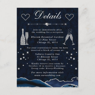 Cartão De Informações Detalhes do Casamento da Agitação de Lata Azul e P