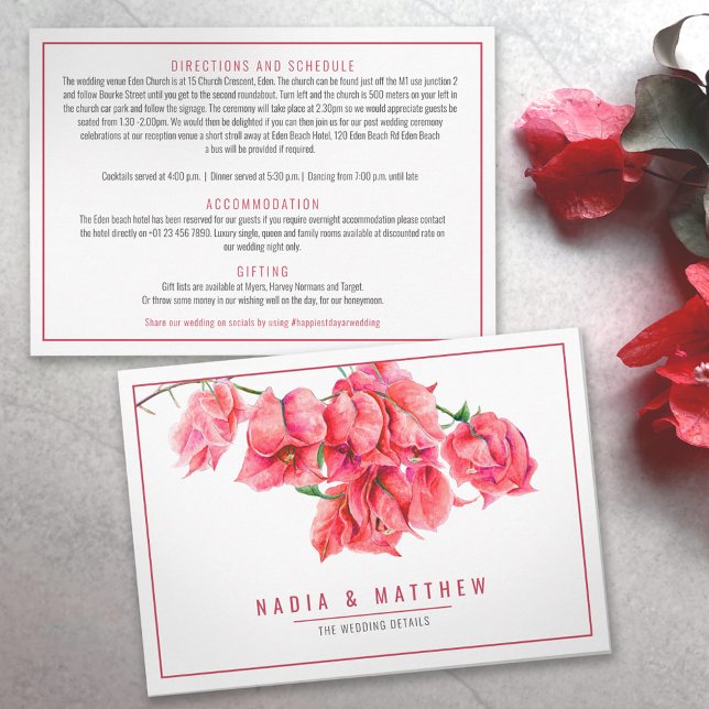 Cartão De Informações Detalhes do casamento da Bougainvillea red waterco (Criador carregado)