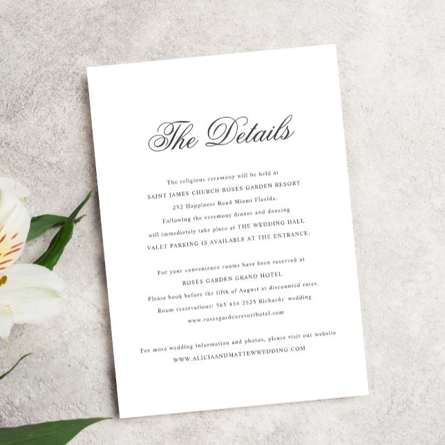 Cartão De Informações Detalhes do casamento da caligrafia clássica simpl (Criador carregado)