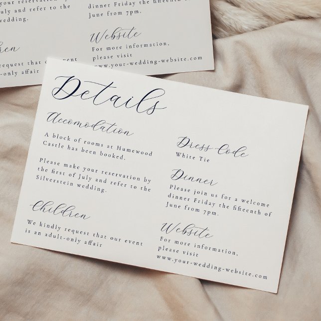 Cartão De Informações Detalhes do Casamento da Caligrafia Elegante (Elegant Calligraphy Wedding Details Enclosure Card)