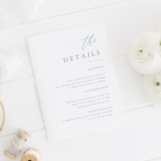 Cartão De Informações Detalhes do Casamento da Caligrafia Elegante Azul  (Criador carregado)