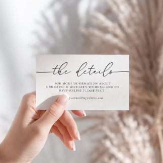 Cartão De Informações Detalhes do Casamento da Caligrafia Elegante Minim