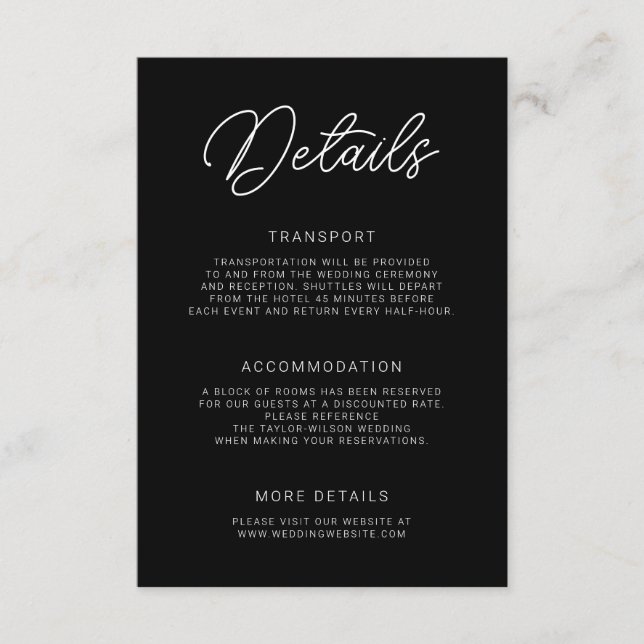 Cartão De Informações Detalhes do Casamento da Caligrafia em Reprodução  (Frente)