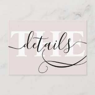 Cartão De Informações Detalhes do Casamento da Caligrafia Rosa Esmagada