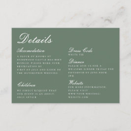 Cartão De Informações Detalhes do Casamento da Caligrafia Verde Elegante