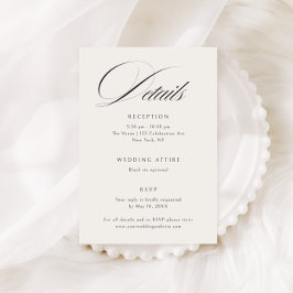 Cartão De Informações Detalhes do Casamento da Calligrafia Negra Elegant