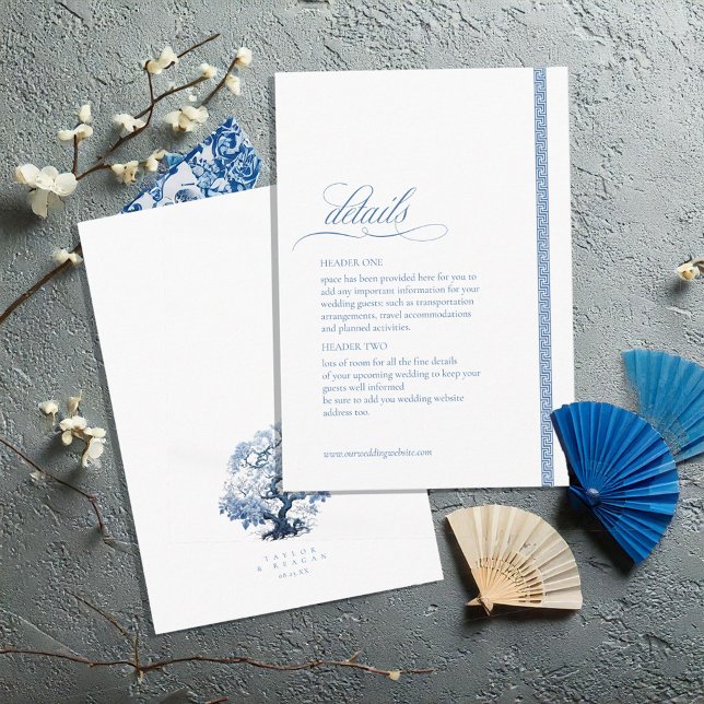 Cartão De Informações Detalhes do casamento da Chinoiserie Tree Motif ID (Criador carregado)