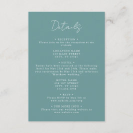 Cartão De Informações Detalhes do Casamento da Coordenada de Teal