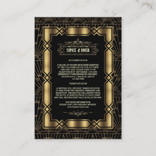 Cartão De Informações Detalhes do Casamento da Dourada Arte Negra Deco G