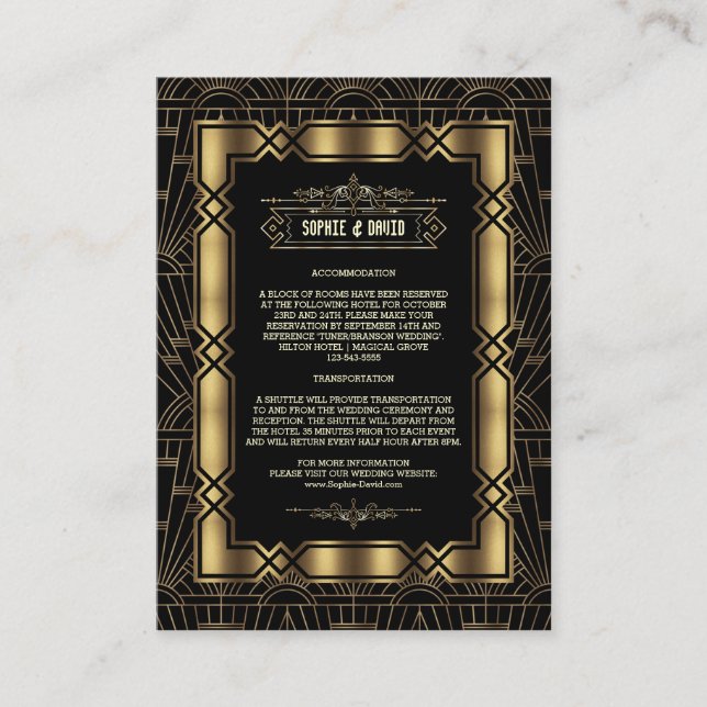 Cartão De Informações Detalhes do Casamento da Dourada Arte Negra Deco G (Frente)