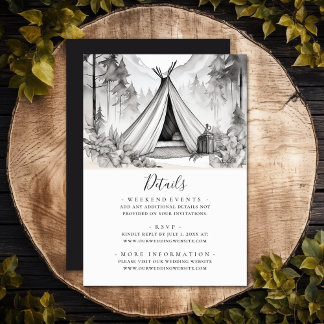 Cartão De Informações Detalhes do Casamento da Floresta de Acampamento R