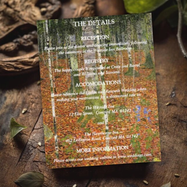 Cartão De Informações Detalhes do Casamento da Floresta Gustav Klimt (Criador carregado)