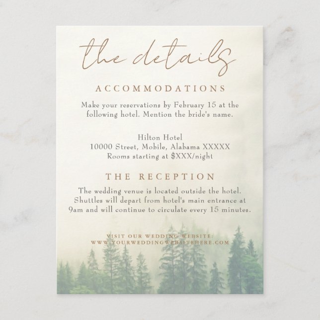 Cartão De Informações Detalhes do Casamento da Floresta Montanha (Frente)
