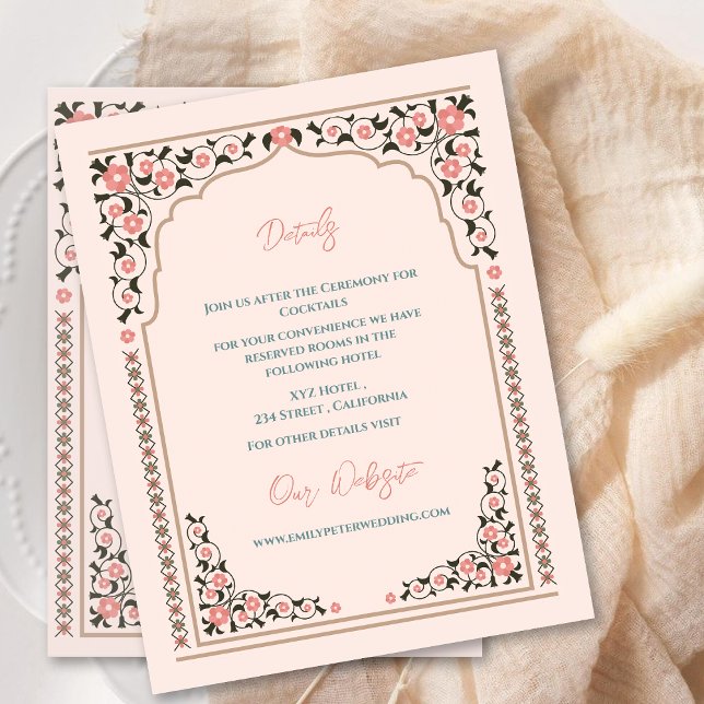 Cartão De Informações Detalhes do Casamento da Frame Oriental da Frontei (Vintage Oriental Border Frame Wedding Details Enclosure Card)