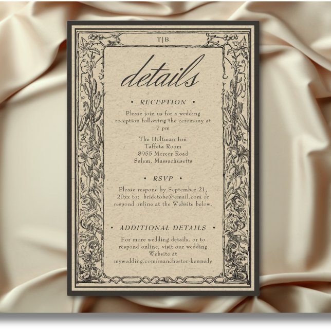 Cartão De Informações Detalhes do Casamento da Fronteira Medieval Geográ (Vintage Gothic Medieval Border Wedding Details Enclosure Card)