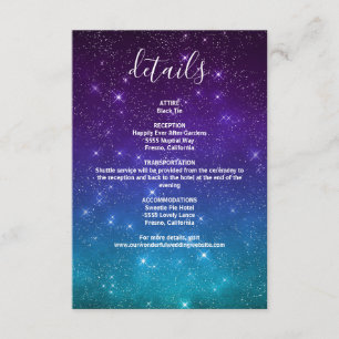 Cartão De Informações Detalhes do Casamento da Galáxia Celestial Estrela