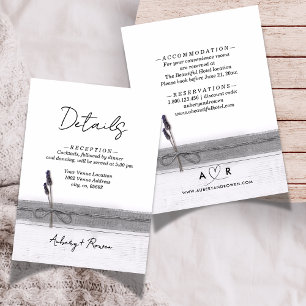 Cartão De Informações Detalhes do Casamento da Lavanda de Madeira Rustic