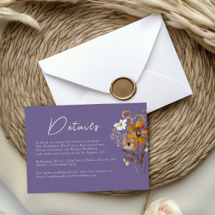 Cartão De Informações Detalhes do Casamento da lavanda Wildflower Boho
