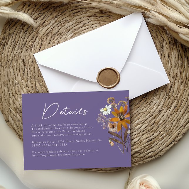Cartão De Informações Detalhes do Casamento da lavanda Wildflower Boho (Criador carregado)
