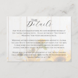 Cartão De Informações Detalhes do Casamento da Madeira do Girassol Branc