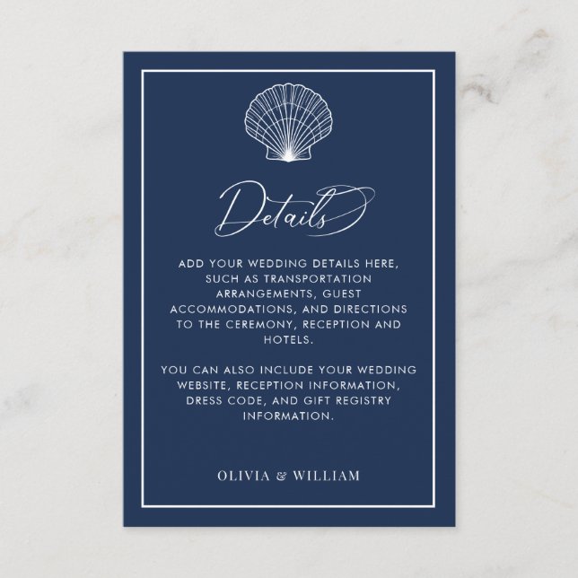 Cartão De Informações Detalhes do casamento da praia de Seashell marinho (Frente)