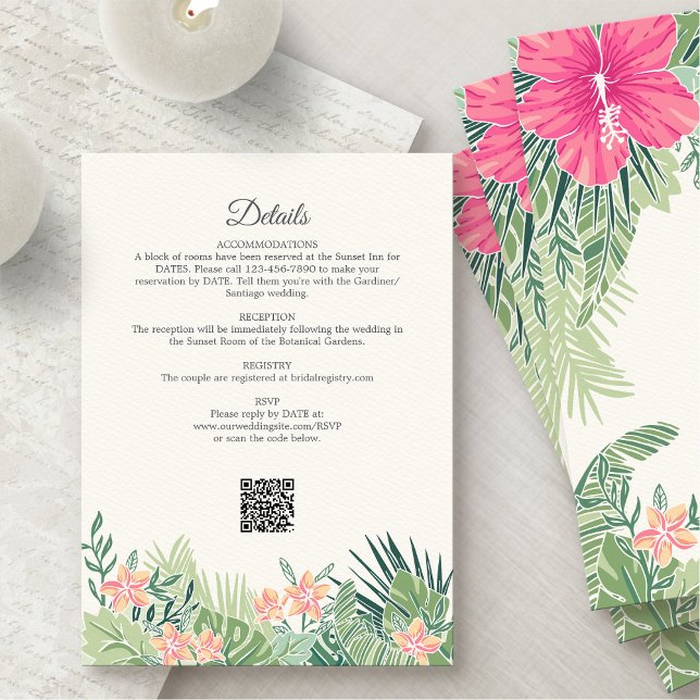Cartão De Informações Detalhes do Casamento da Praia Floral Tropical (Criador carregado)