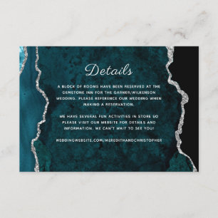 Cartão De Informações Detalhes do Casamento da Prata Teal Agate