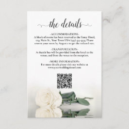 Cartão De Informações Detalhes do Casamento da Rosa Branca Elegante Códi