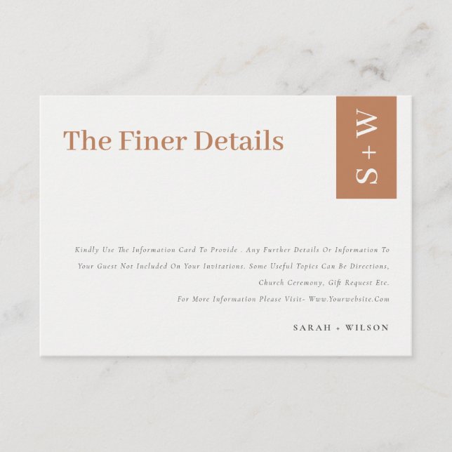 Cartão De Informações Detalhes Do Casamento Da Rusta Laranja Queimada De (Frente)
