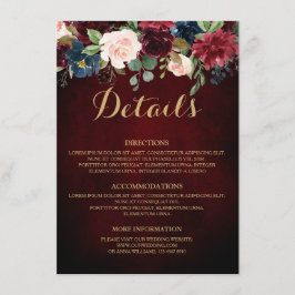 Cartão De Informações Detalhes do Casamento da Rústica Floral do Marinho