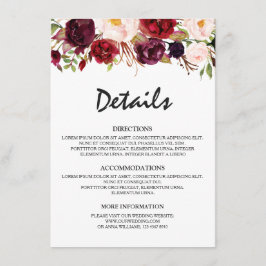 Cartão De Informações Detalhes do Casamento da Rústica Floral Vermelha B