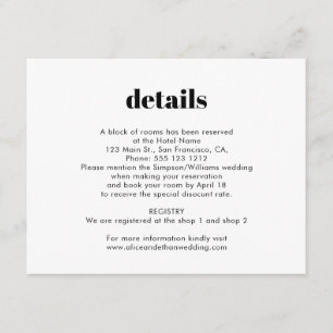 Cartão De Informações Detalhes do Casamento da Serif Simples Bold