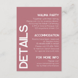 Cartão De Informações Detalhes do Casamento da Tipografia Dourada Minima