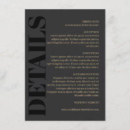 Cartão De Informações Detalhes do Casamento da Tipografia Preta do Carvã