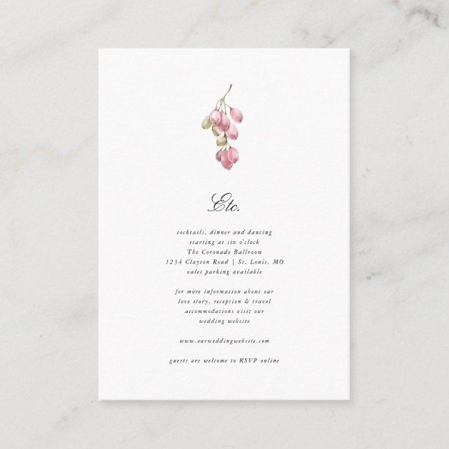 Cartão De Informações Detalhes do Casamento da Vinha de Uva (Frente)