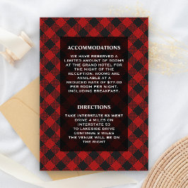 Cartão De Informações Detalhes do Casamento da Xadrez Vermelha Moderna d