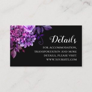 Cartão De Informações Detalhes do casamento das flores pretas e roxas. I