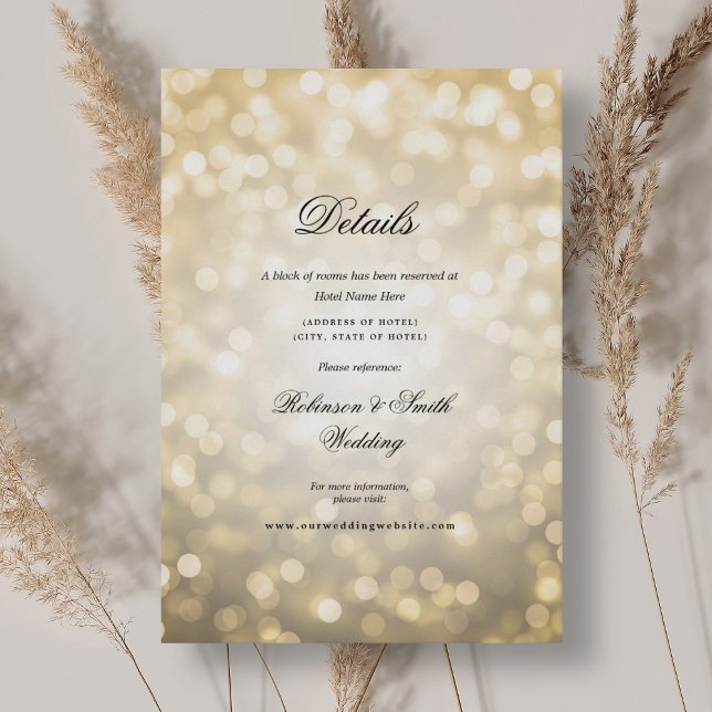 Cartão De Informações Detalhes do Casamento das Luzes Românticas de Boke (Elegant Romantic Bokeh Lights Wedding Details Enclosure Card)