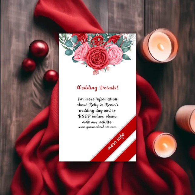 Cartão De Informações Detalhes do Casamento de Aquarela da rosa vermelha (Red Rose Watercolor Wedding Enclosure Card)