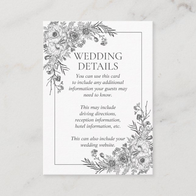 Cartão De Informações Detalhes do Casamento de Arte da Linha Branca Vint (Frente)