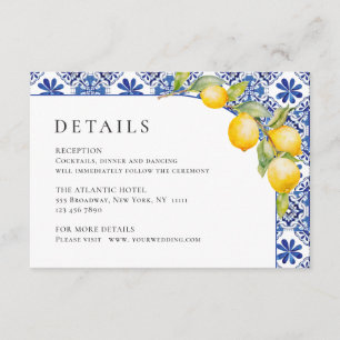 Cartão De Informações Detalhes do Casamento de Azulejos Azuis com Limões