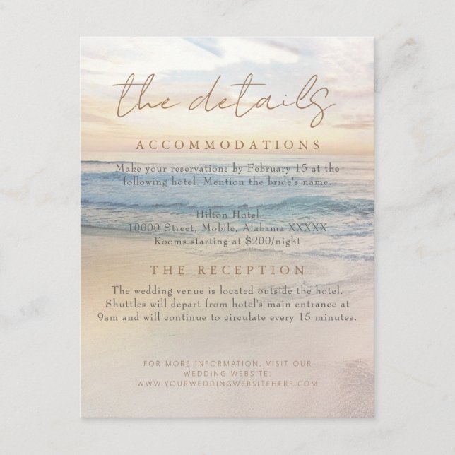 Cartão De Informações Detalhes do Casamento de Beach Sunset Seaside/Ocea (Frente)