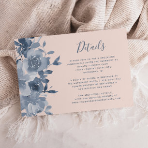 Cartão De Informações Detalhes do Casamento de Blush Azul com Dureza Flo