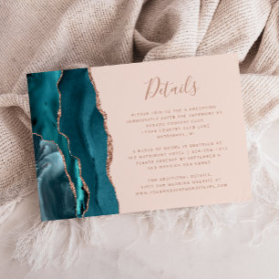 Cartão De Informações Detalhes do Casamento de Blush do Agate Dourado de